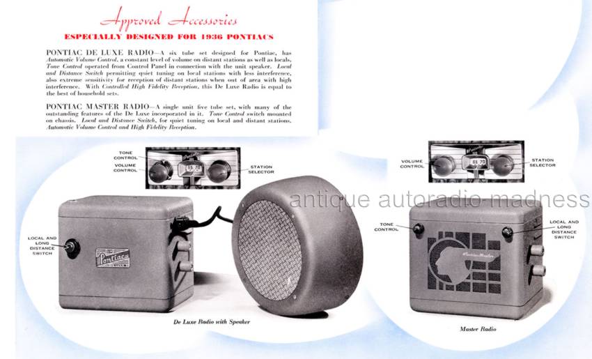 Vintage PONTIAC documentation (1936) - De Luxe and Master Radio with head control units