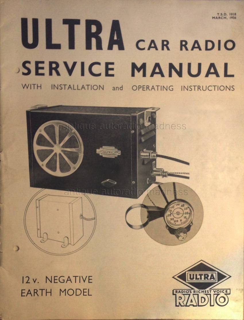 Vintage ULTRA car radio service manual - Year 1936