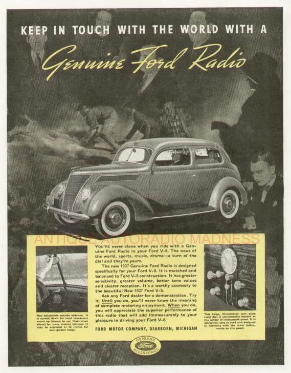 Vintage FORD V8 advert. - Genuine FORD radio (1937)