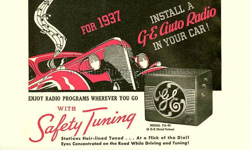 Vintage GENERAL ELECTRIC advertising folder car radio year 1937  model FA-80