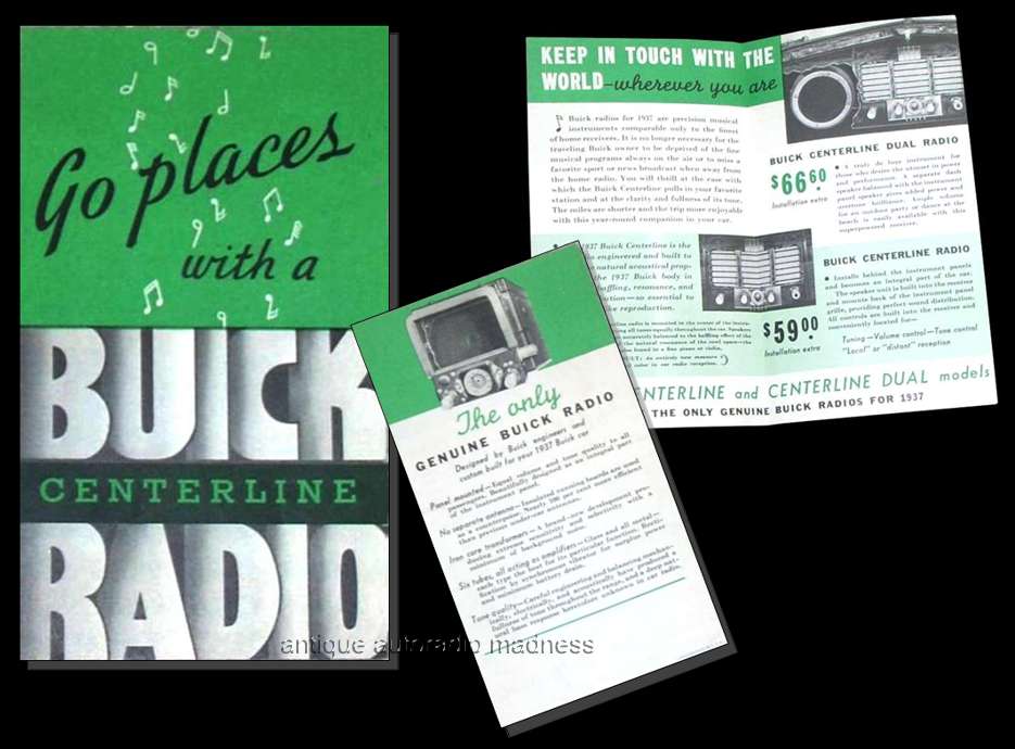 Early BUICK car radio (1938) - Centerline radio model DELCO 980566  - Avertising folder
