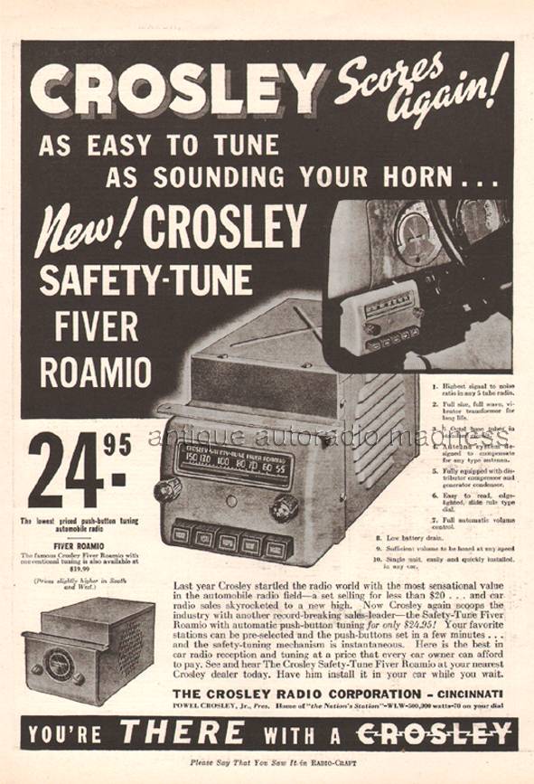vintage CROSLEY Roamio car radio advert. - 1938