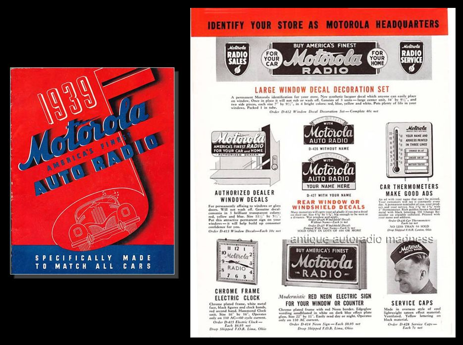 Vintage MOTOROLA car radio catalog (year 1939) - "MOTOROLA exactly matches and fits all cars" - 4
