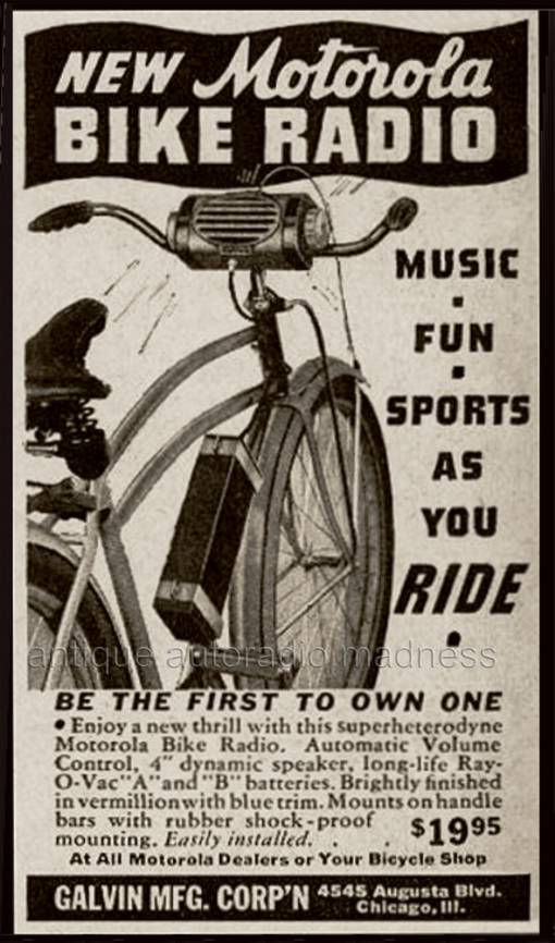 Old school MOTOROLA bike radio advertising (year 1940)