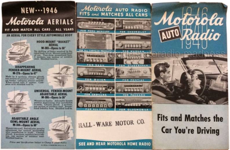 Vintage MOTOROLA auto radio folder advertising - (1946) with custom fit panel control