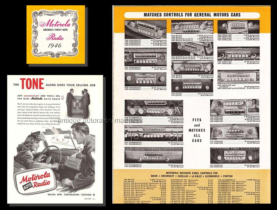 MOTOROLA auto radio folder advertising (1946) "Fits and matches all cars