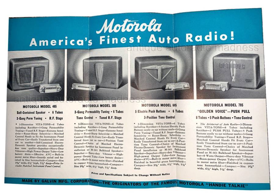 Vintage MOTOROLA car radio catalog - year 1947 - 2