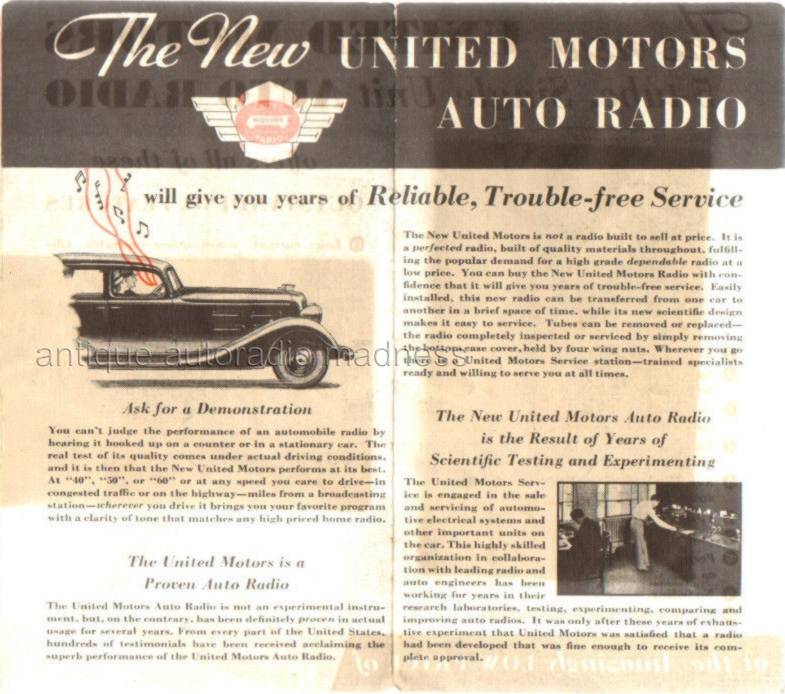 Old school United Motors auto radio folder advertising (1948) - 2