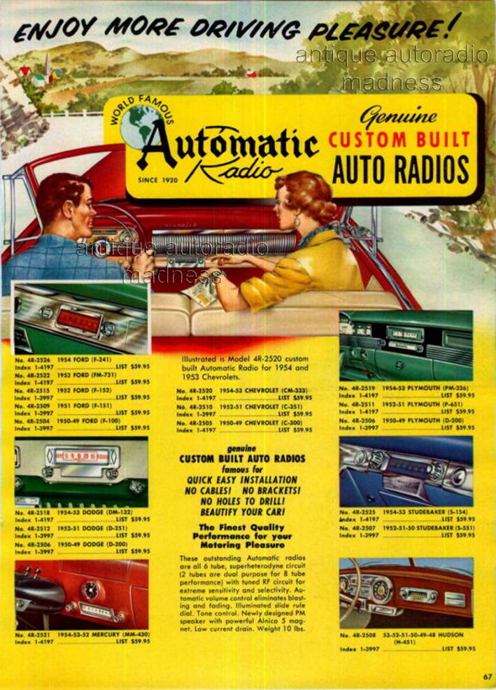 Oldschool AUTOMATIC Radio advertising (1954) - "Genuine Custom Built auto radios"