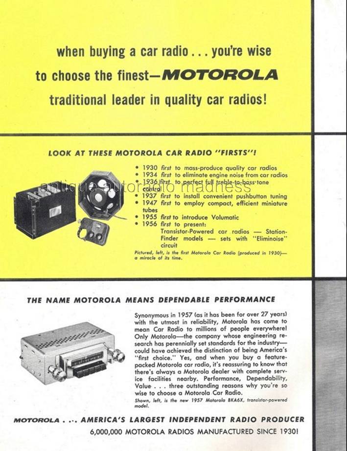 Vintage MOTOROLA car radios  "Golden Voice" catalog (1957) - 2