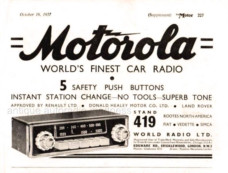 Vintage MOTOROLA auto radio advertising (1957) 