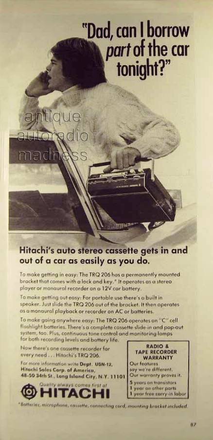 Vintage HITACHI car radio advertising model TRQ206 - year 1972 (USA)