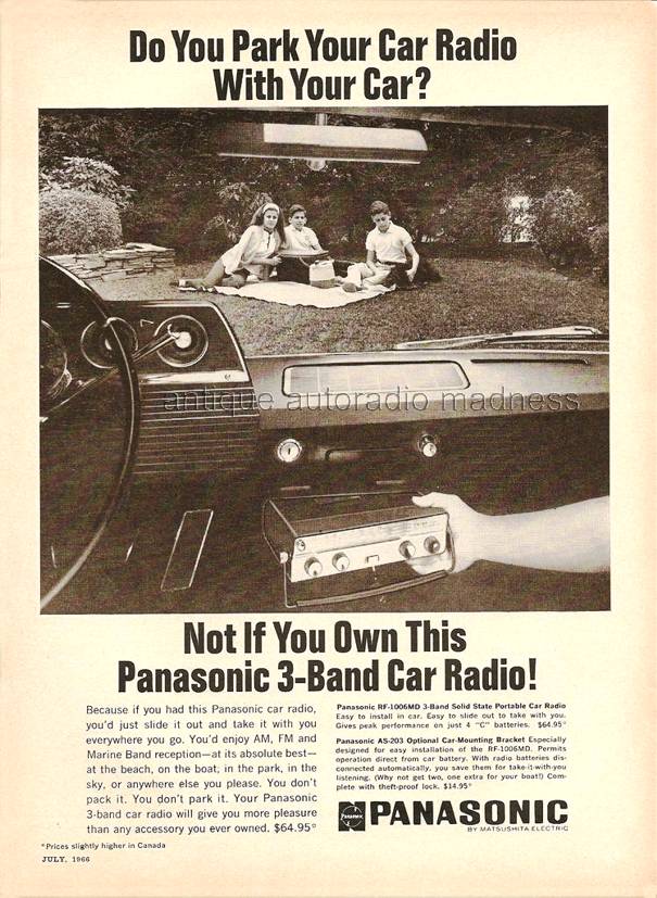 Vintage PANASONIC car portable radio advertising year 66 model RF-1006MD