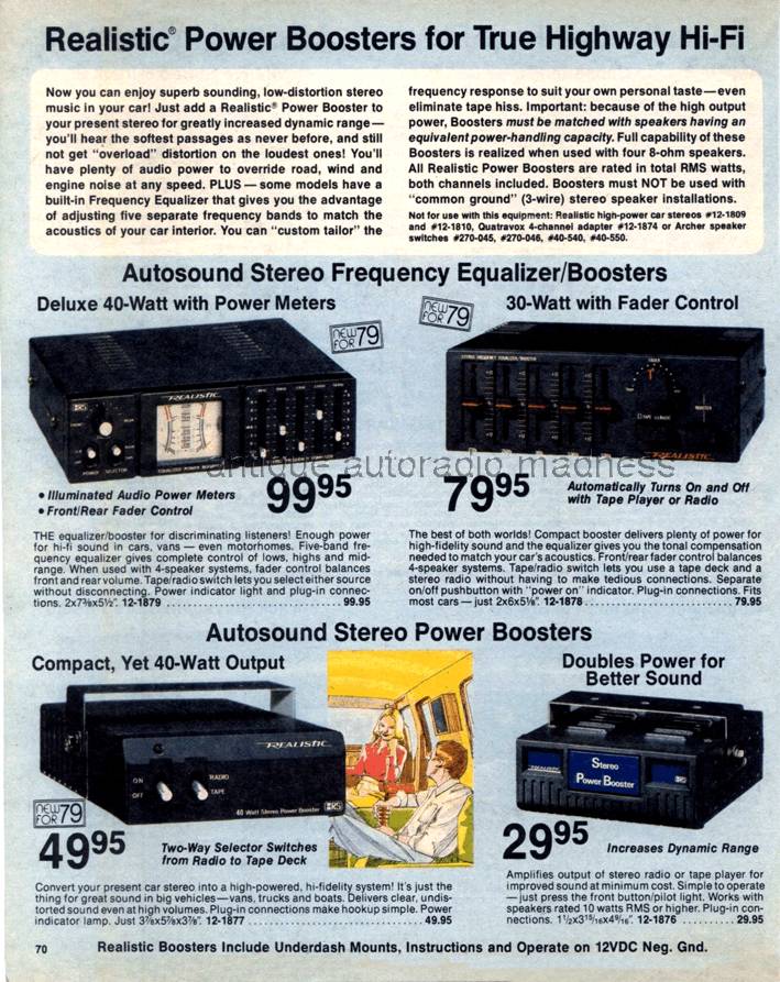 Vintage general RadioShack catalog p70 (1979) - Realistic car stereo