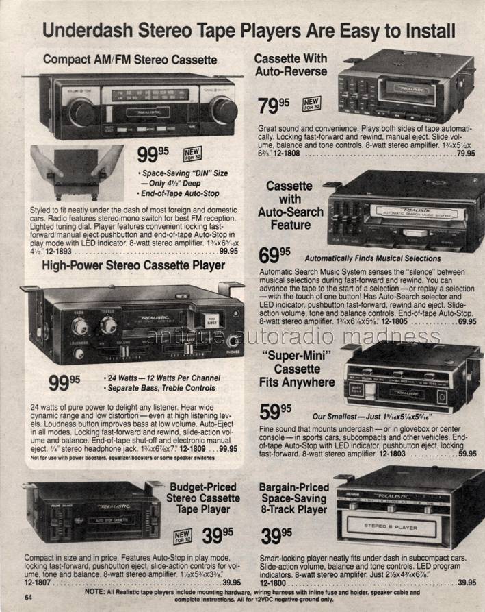 Extraits du Catalogue vintage RadioShack 1982 - p64 - Car stereo