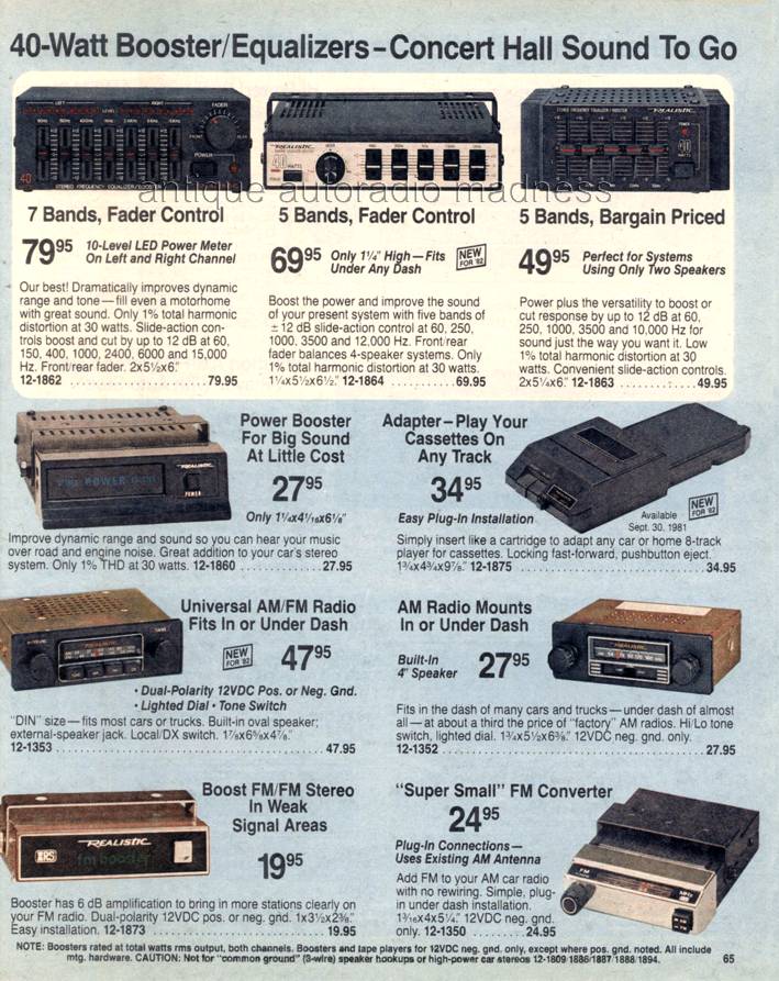 Extraits du Catalogue vintage RadioShack 1982 - p65 - Booster/Equalizers - Concert Hall sound
