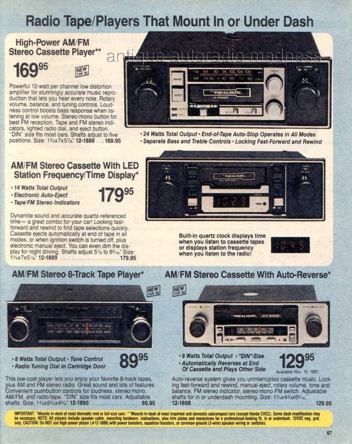Extraits du Catalogue vintage RadioShack 1982 - p67 - Radio tape players