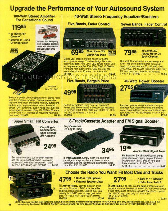 Extraits du Catalogue vintage RadioShack 1983 - p68 - Car stereo