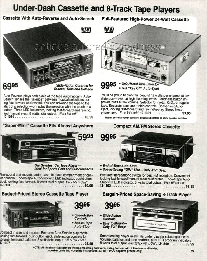 Extraits du Catalogue vintage RadioShack 1983 - p69 - Car stereo