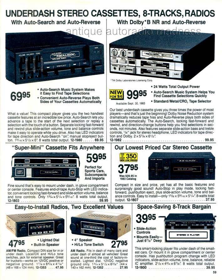 Extraits du Catalogue vintage RadioShack 1984 - p59 - Car stereo