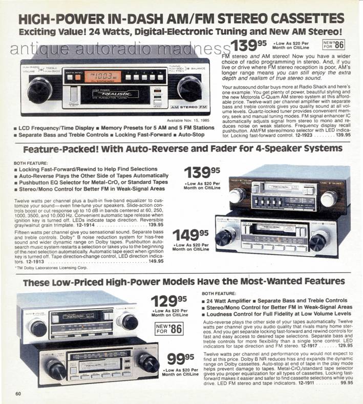 Extraits du Catalogue vintage RadioShack 1986 - p60 - Car stereo