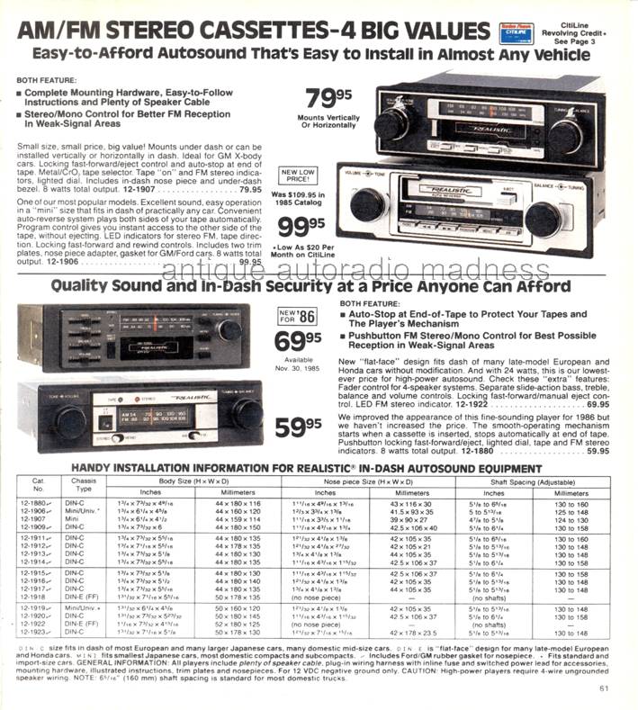 Extraits du Catalogue vintage RadioShack 1986 - p61 - Car stereo