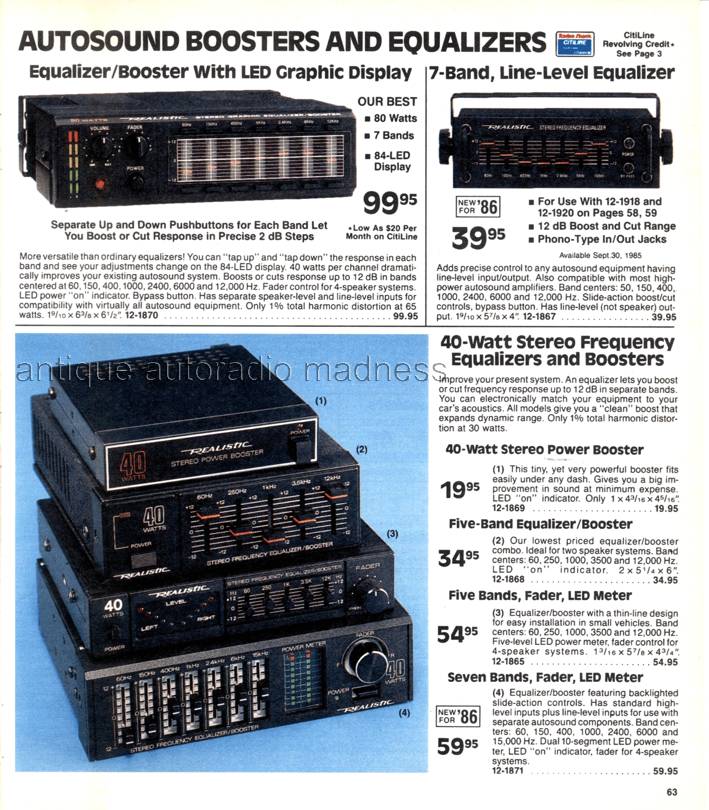 Extraits du Catalogue vintage RadioShack 1986 - p63 - Car stereo