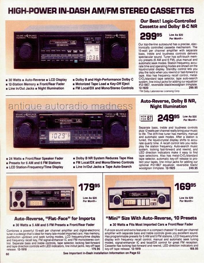 Extraits du Catalogue vintage RadioShack 1987 - p60 - Car stereo