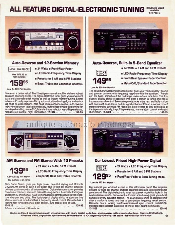 Extraits du Catalogue vintage RadioShack 1987 - p61 - Car stereo