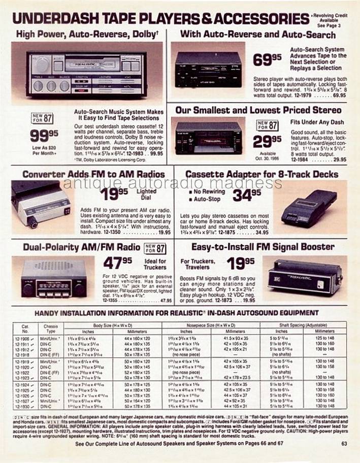 Extraits du Catalogue vintage RadioShack 1987 - p63 - Car stereo