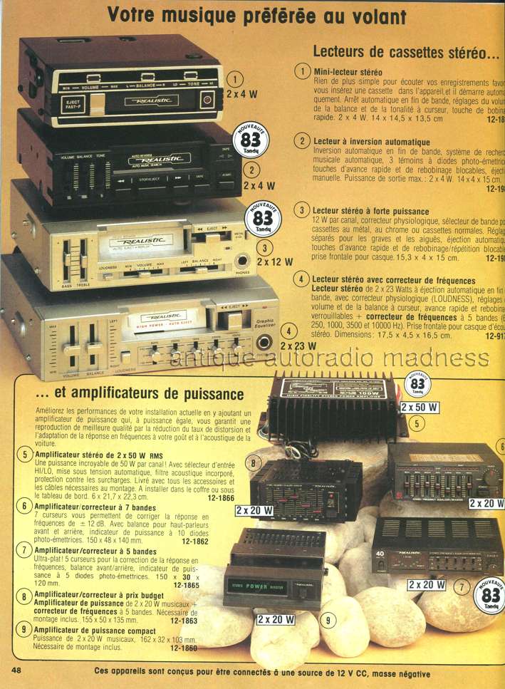 Extraits du Catalogue vintage RadioShack 1983 (Fr) - Gamme autoradios - 3