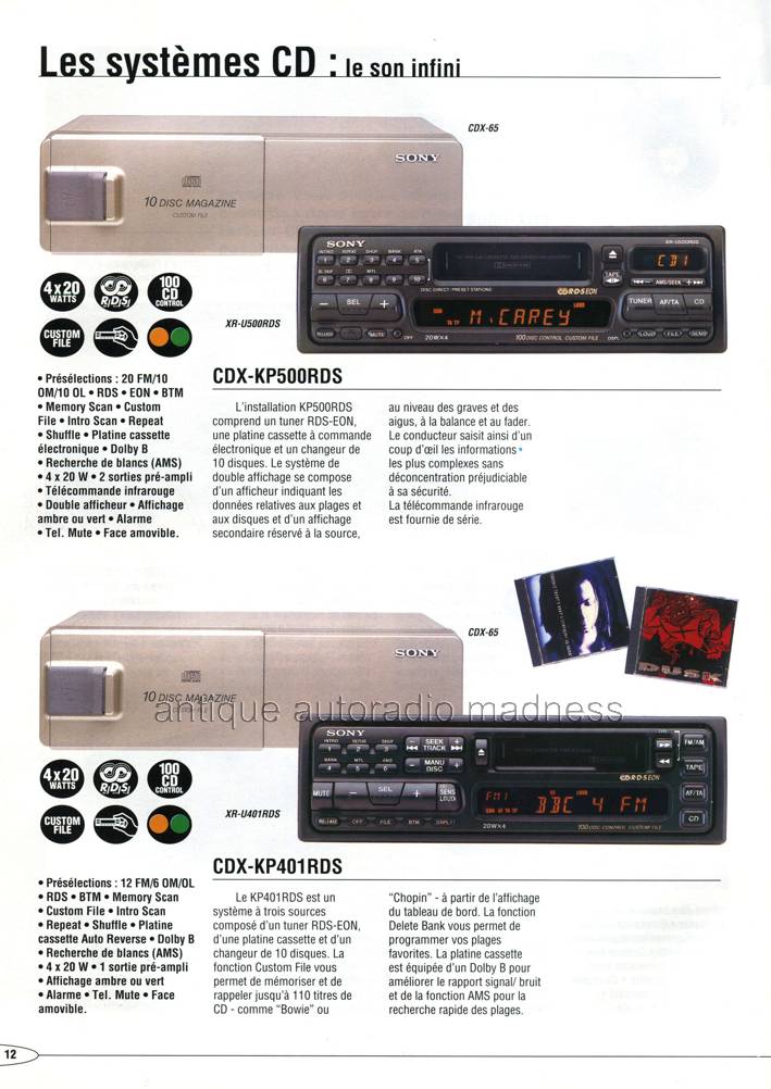 Ancien catalogue SONY car HiFi Stereo - year 1994 - Belgium (Fr) - 12