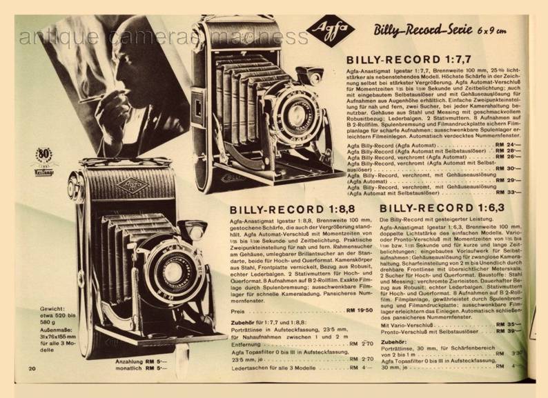 Very old AGFA Folding camera model Billy RECORD 8,8 - 100mm (1936) - 9 