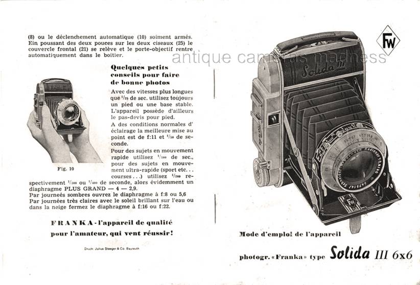 Vintage FRANKA Solida III camera Owner's manual (fr) - 1