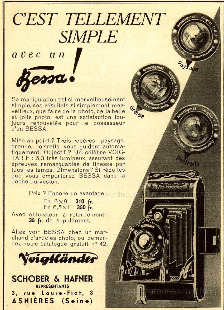 Publicité appareil photo ancien VOIGHTLANDER modèle Bessa - 1930
