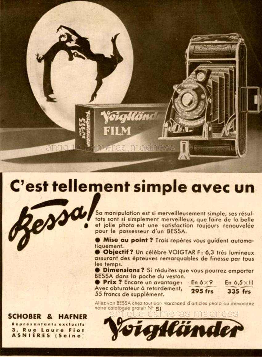 Publicité appareil photo ancien VOIGHTLANDER modèle Bessa - 1930 - 2