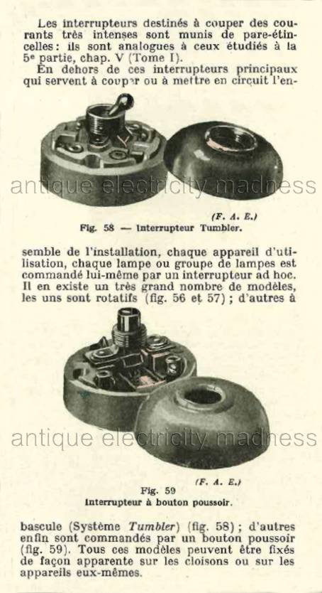 Interrupteurs en porcelaine - (Edition de 1942 de Librairie Aristide Quillet)  -  Fig. 58 -  59