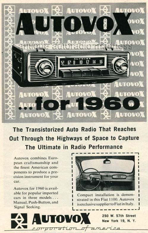 Vintage AUTOVOX advertising - USA year 1960 - "The transistorized Auto Radio"