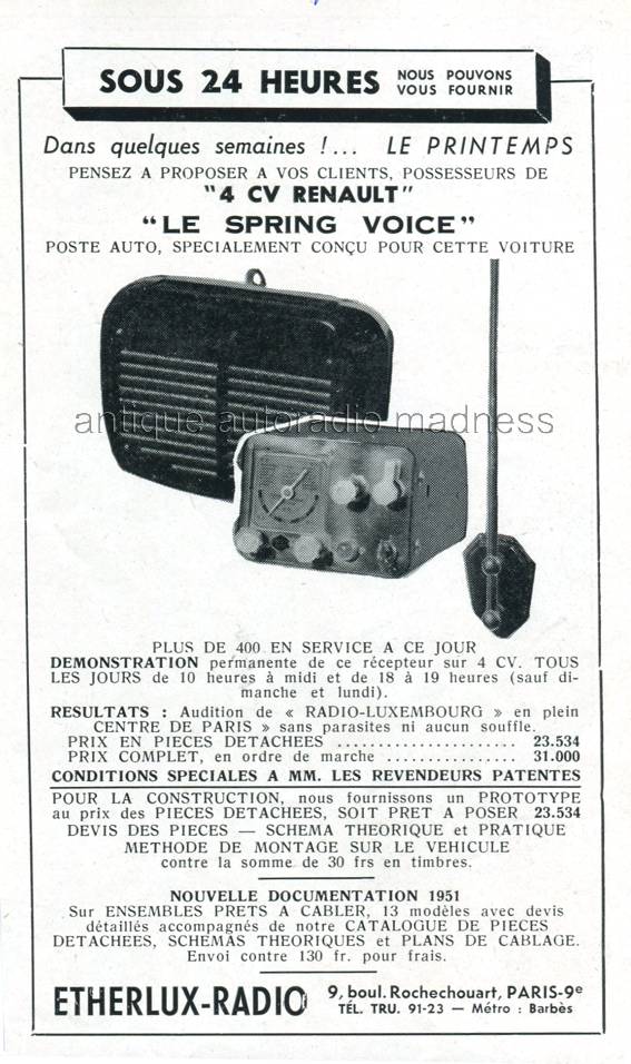 Publicité ancienne (1951) ETHERLUX "Sprint Voice" - Autoradio en kit