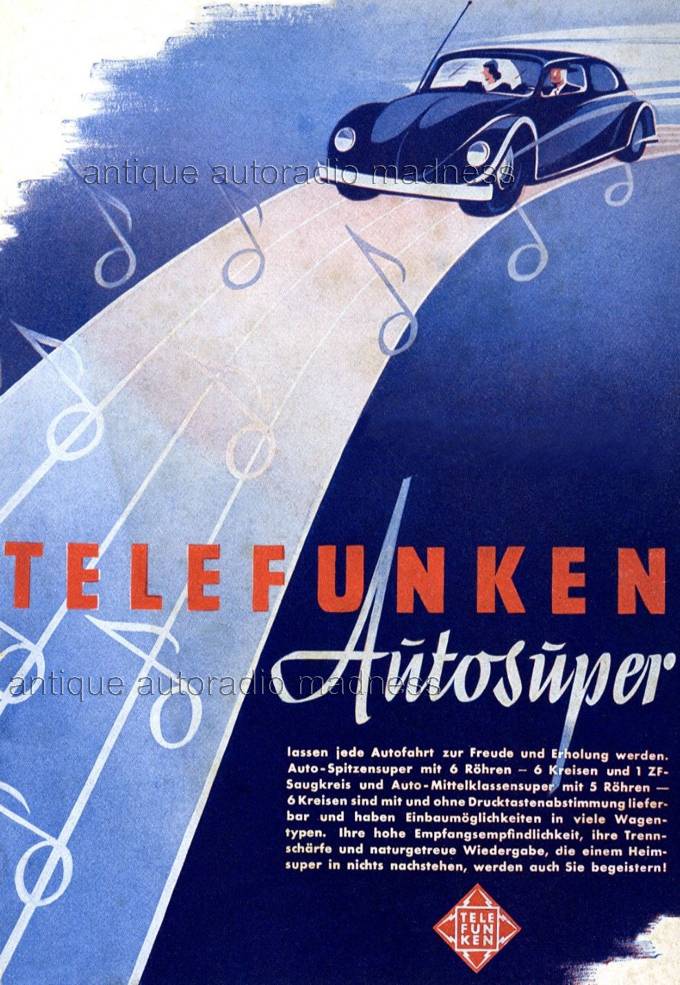 Vintage VW car radio TELEFUNKEN advertising - 1951 - Model Autosuper