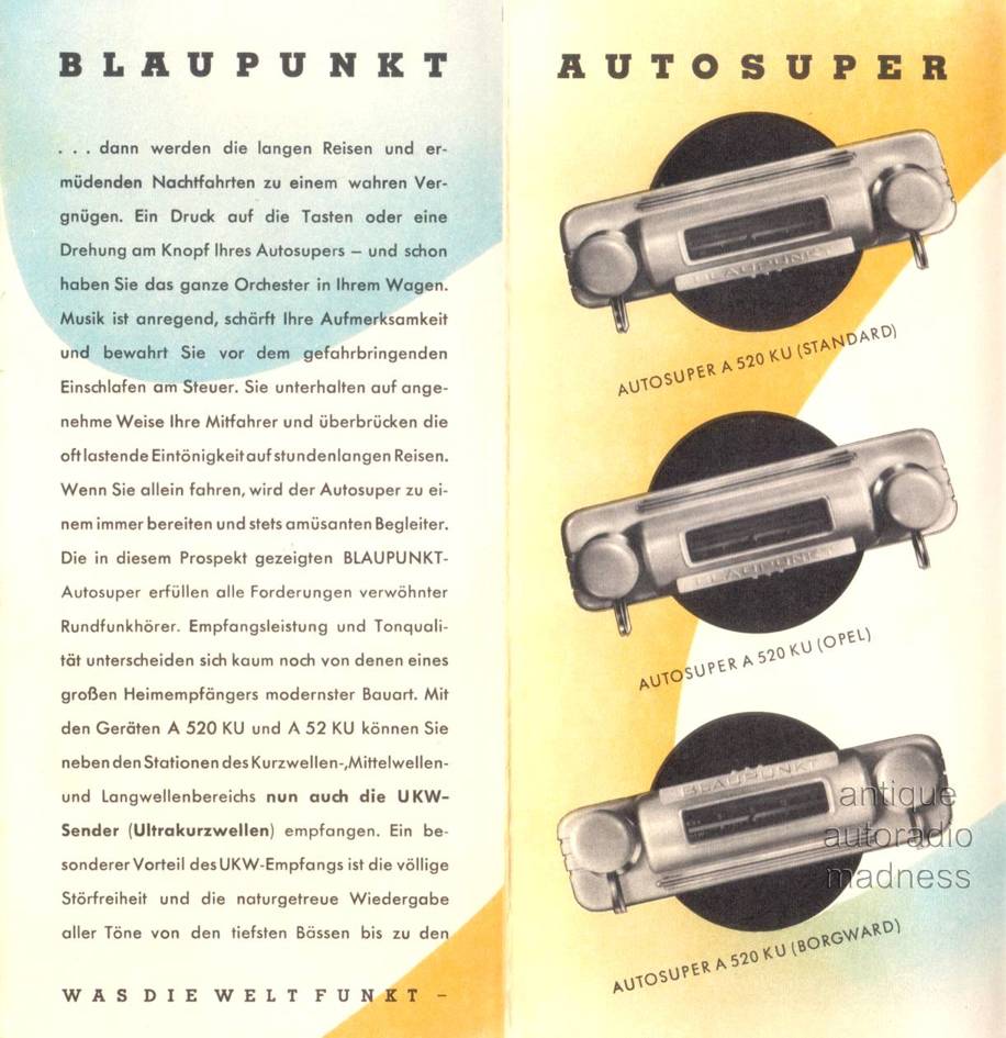 BLAUPUNKT 1952 catalog - Model Autosuper A 520 KU OPEL -  BORGWARD