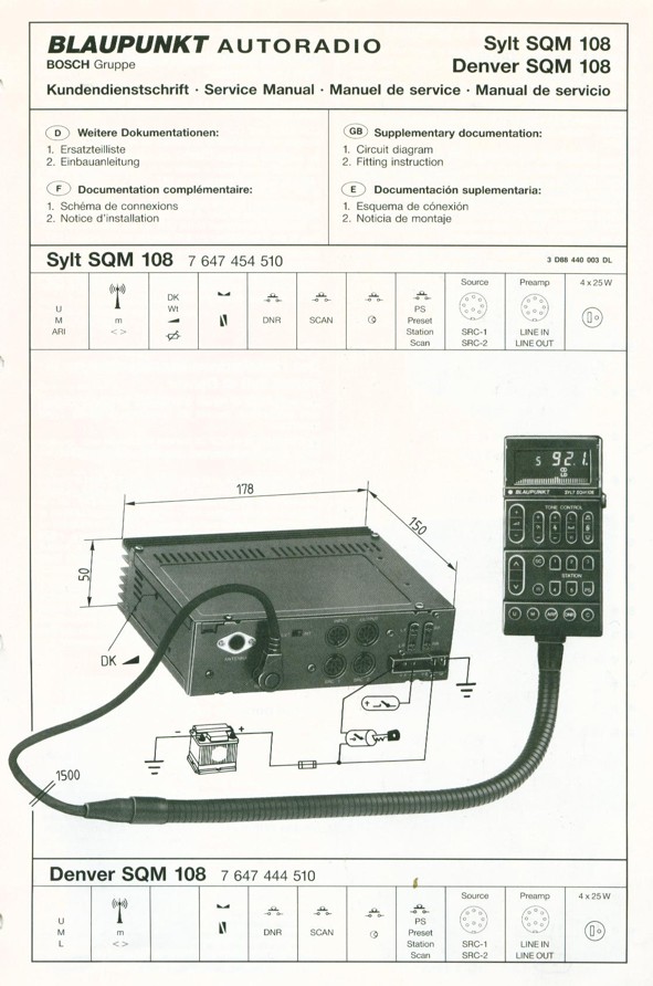 Blaupunkt autoradios DenverSylt SQM 108 1987