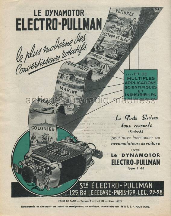 Publicité vintage de convertisseurs rotatifs Dynamotor ELEKTRO-PULLMAN de 1955