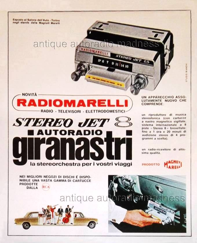 Vintage RADIOMARELLI car radio advertising ( 1970) - Radio - 8 track Stereo player Jet (Italy)