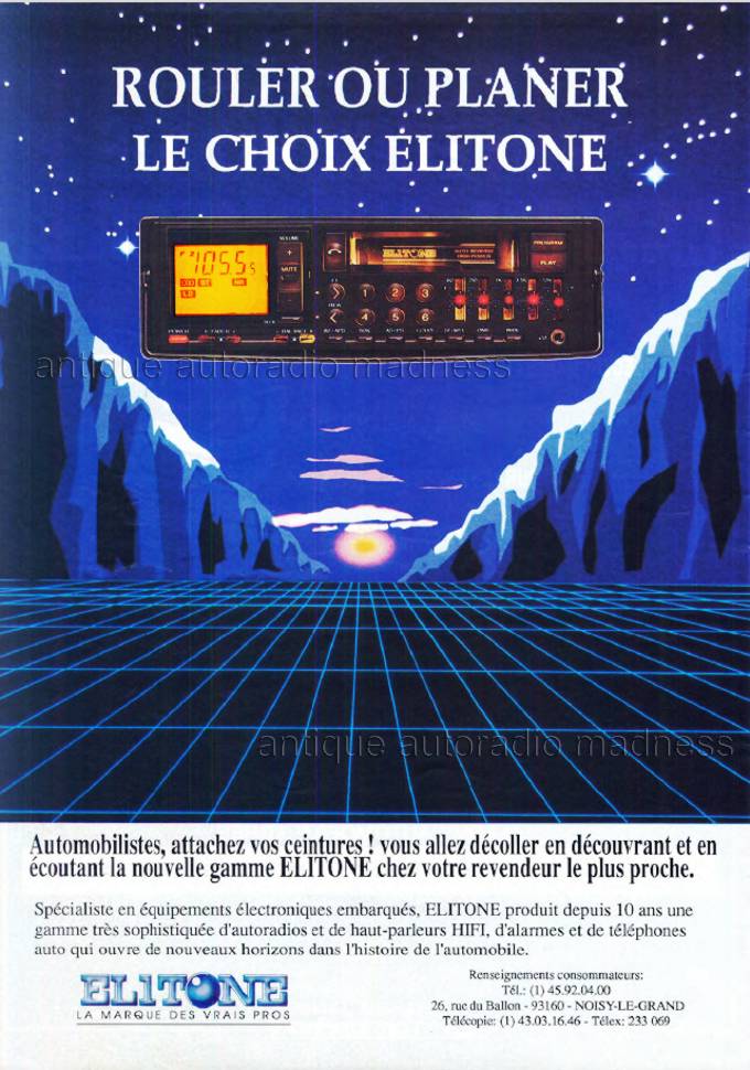 Publicité vintage ELITONE car stereo - 1989 - France