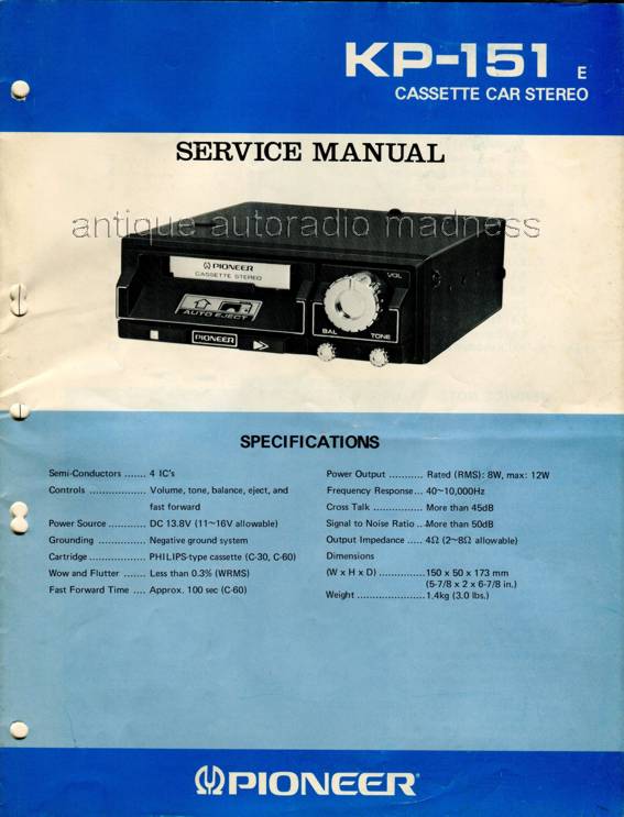 Vintage PIONEER car stereo model KP-151 - 1977 (specifications)