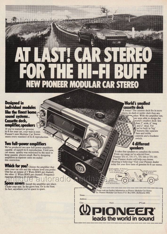 Vintage PIONEER car stereo advertising - 1977