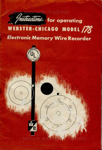 Old school wire recorder WEBSTER CHICAGO model 178-1 - Operating instructions - 1948 (New) - 1