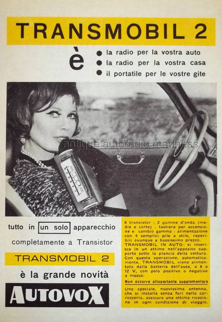 Stampa media pubblicit� autoradio modello AUTOVOX "Transmobil 2" (1960)