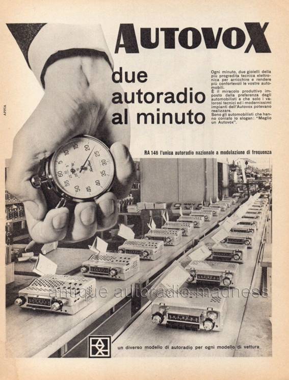 Stampa media pubblicit� autoradio modello Autovox mod. RA 146  (FM) - 1962 - 2